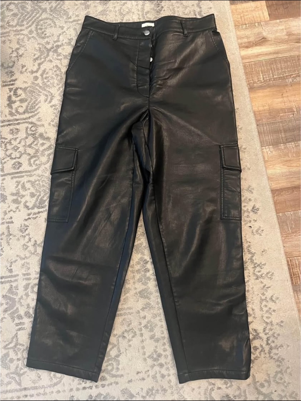 Wilfred Black Faux Leather Straight-Leg Cargo Pants